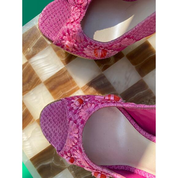 Vintage Dior Pink Python And Raffia Embellished Platform Sandals - Picture 8 of 10